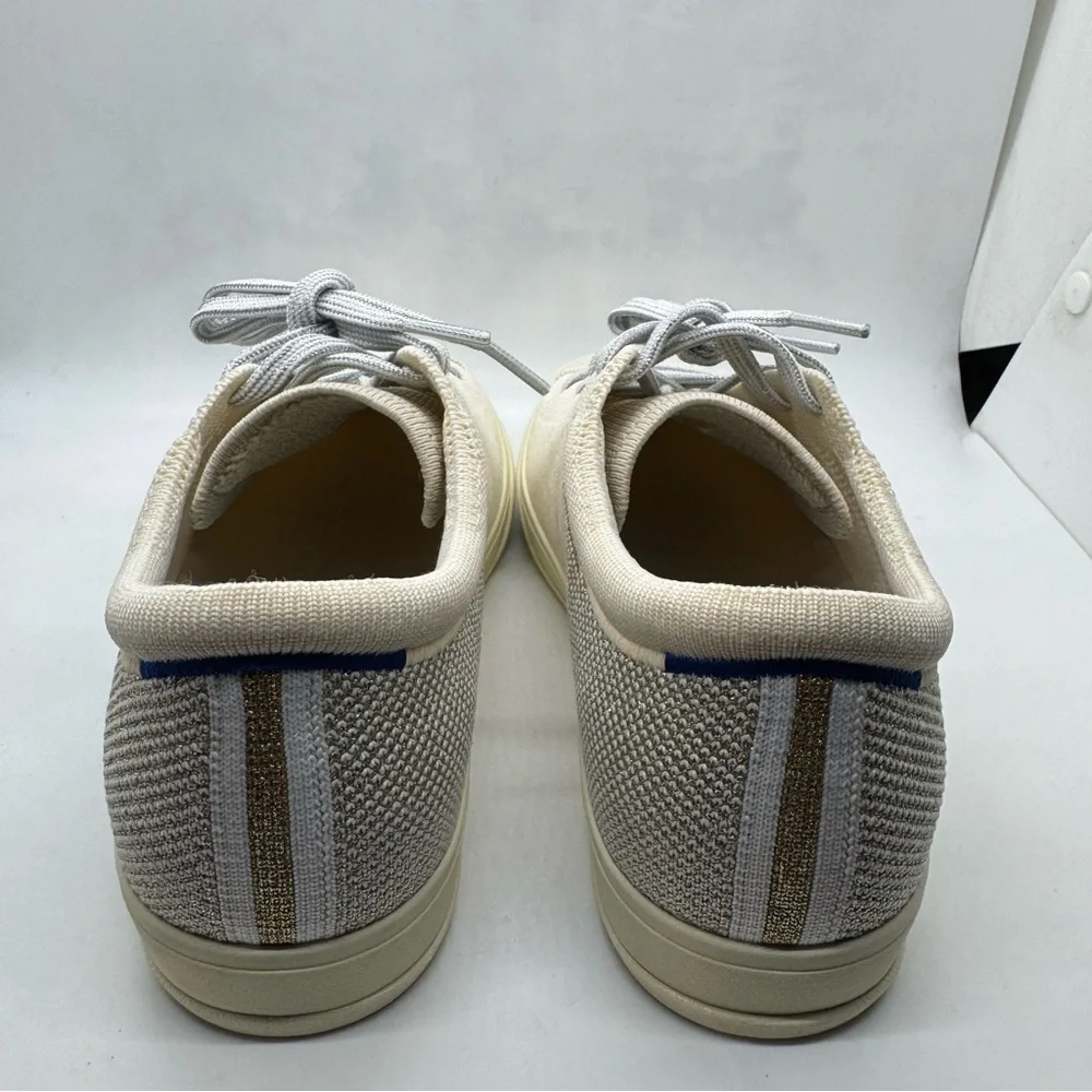 Rothy's The Lace Up Sneakers in Diamond Twill Shoes Cream Silver Size 9 NEW - Picture 7 of 11